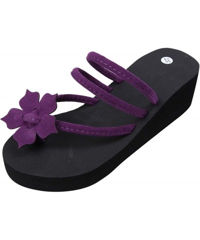 Lady Women Flowers Flat Flip Flops Beach Slippers Summer Casual Non-slip Slides Sandals T-strap Shoes Purple 1 $10.43 Sandals