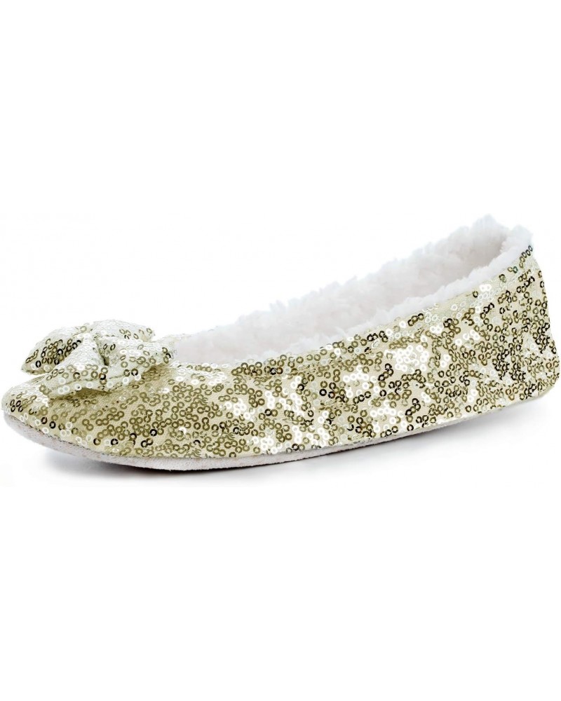 Women Ballerina Bing Metallic Shine Warm Indoor House Cozy Sequin Slippers, Gold, Women's Size11-12 $10.55 Slippers