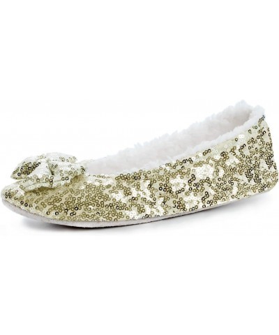 Women Ballerina Bing Metallic Shine Warm Indoor House Cozy Sequin Slippers, Gold, Women's Size11-12 $10.55 Slippers