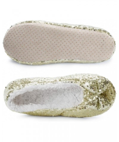 Women Ballerina Bing Metallic Shine Warm Indoor House Cozy Sequin Slippers, Gold, Women's Size11-12 $10.55 Slippers