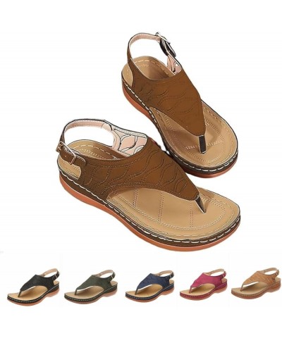 Women's Comfy Orthotic Sandals, Platforms Flip Flops Arch Support Flat Sandals, Round Toe Backless Sandals Brown $17.81 Sandals