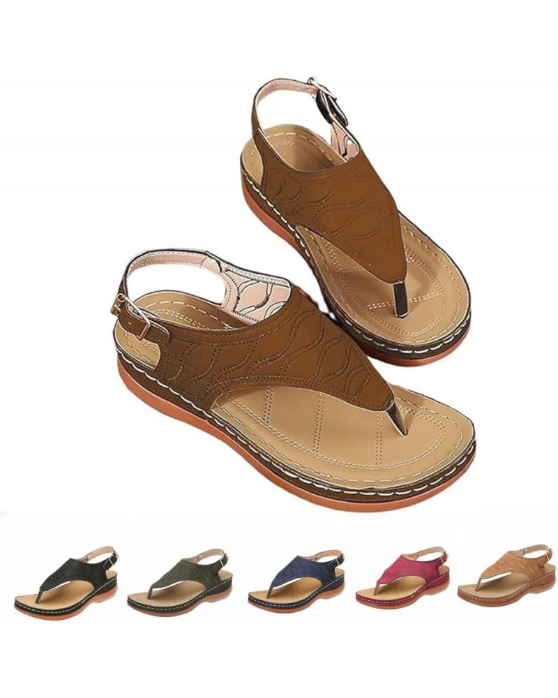 Women's Comfy Orthotic Sandals, Platforms Flip Flops Arch Support Flat Sandals, Round Toe Backless Sandals Brown $17.81 Sandals