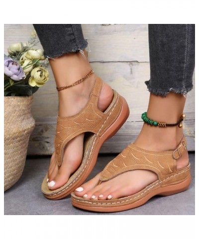 Women's Comfy Orthotic Sandals, Platforms Flip Flops Arch Support Flat Sandals, Round Toe Backless Sandals Brown $17.81 Sandals