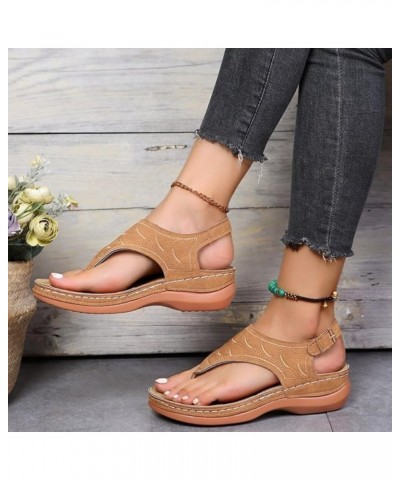 Women's Comfy Orthotic Sandals, Platforms Flip Flops Arch Support Flat Sandals, Round Toe Backless Sandals Brown $17.81 Sandals