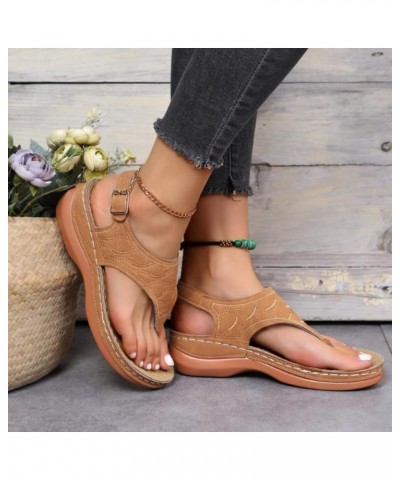 Women's Comfy Orthotic Sandals, Platforms Flip Flops Arch Support Flat Sandals, Round Toe Backless Sandals Brown $17.81 Sandals