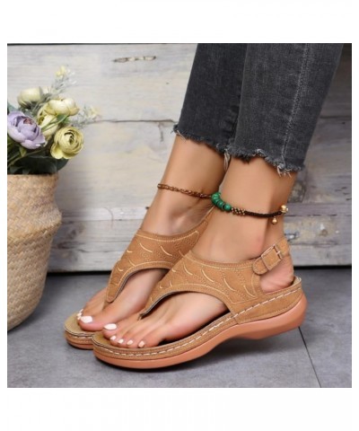 Women's Comfy Orthotic Sandals, Platforms Flip Flops Arch Support Flat Sandals, Round Toe Backless Sandals Brown $17.81 Sandals