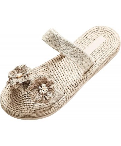 Sandals for Women wide feet Womens Slippers Cotton Linen Flowers Solid Color Beach Flat Bottom Beige $10.09 Athletic Shoes