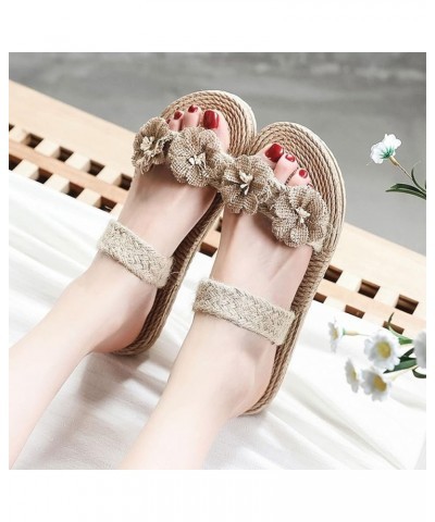 Sandals for Women wide feet Womens Slippers Cotton Linen Flowers Solid Color Beach Flat Bottom Beige $10.09 Athletic Shoes