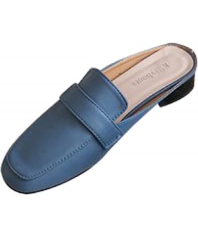 Flats Comfortable Slip on Square Toe Mule Loafers for Woman Casual Slip on for Office Wear Slide Mule Shoes Blue $16.32 Mules...