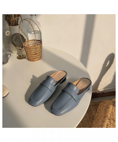 Flats Comfortable Slip on Square Toe Mule Loafers for Woman Casual Slip on for Office Wear Slide Mule Shoes Blue $16.32 Mules...