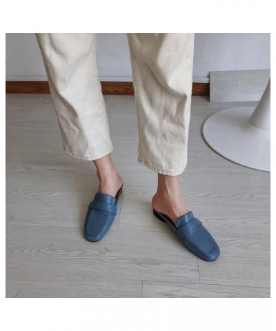 Flats Comfortable Slip on Square Toe Mule Loafers for Woman Casual Slip on for Office Wear Slide Mule Shoes Blue $16.32 Mules...