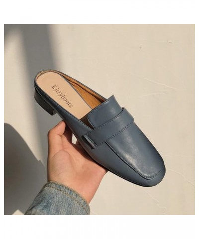 Flats Comfortable Slip on Square Toe Mule Loafers for Woman Casual Slip on for Office Wear Slide Mule Shoes Blue $16.32 Mules...