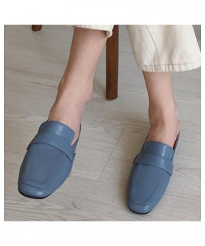 Flats Comfortable Slip on Square Toe Mule Loafers for Woman Casual Slip on for Office Wear Slide Mule Shoes Blue $16.32 Mules...