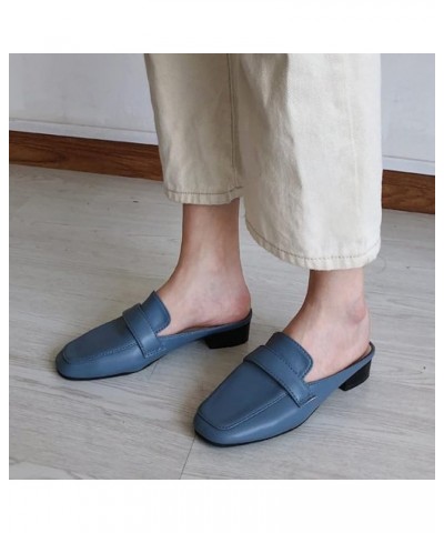 Flats Comfortable Slip on Square Toe Mule Loafers for Woman Casual Slip on for Office Wear Slide Mule Shoes Blue $16.32 Mules...