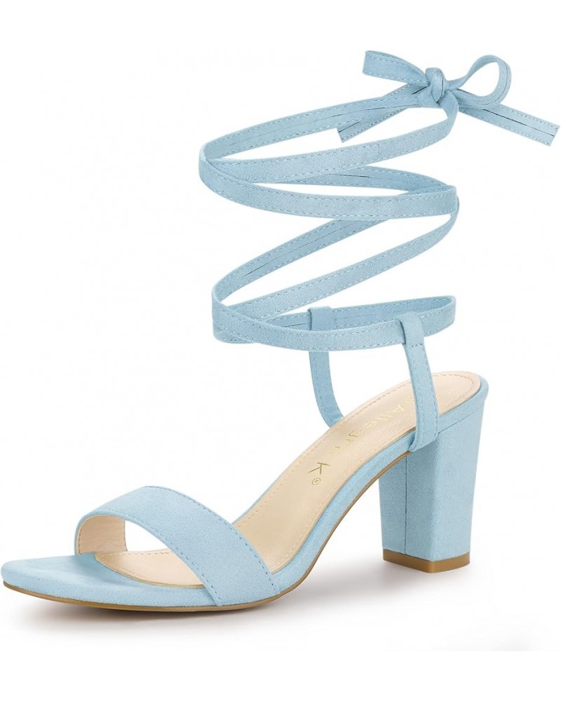 Women's Lace Up Chunky Heels Sandals Sky Blue $19.32 Sandals