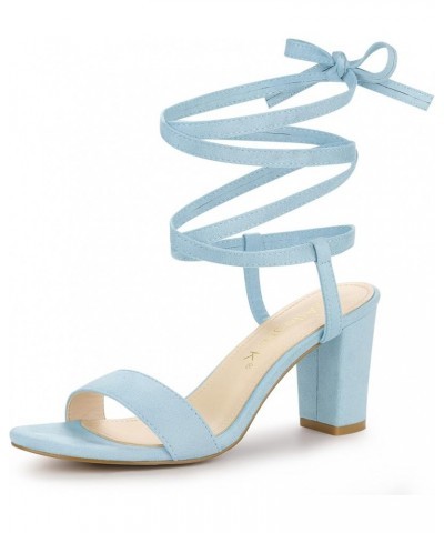 Women's Lace Up Chunky Heels Sandals Sky Blue $19.32 Sandals