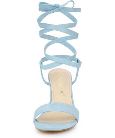 Women's Lace Up Chunky Heels Sandals Sky Blue $19.32 Sandals