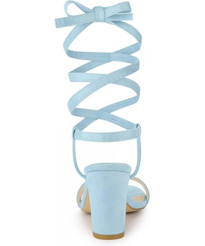 Women's Lace Up Chunky Heels Sandals Sky Blue $19.32 Sandals