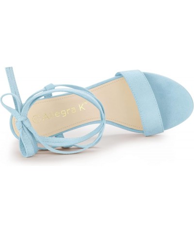 Women's Lace Up Chunky Heels Sandals Sky Blue $19.32 Sandals