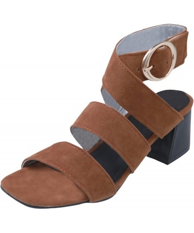 New Wide Band Sandals Thick Heel High Heel Breathable Hollow Out Roman Sandals Comfortable Women Sandals (Grey, 9) 7 Brown $2...