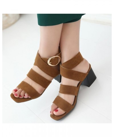 New Wide Band Sandals Thick Heel High Heel Breathable Hollow Out Roman Sandals Comfortable Women Sandals (Grey, 9) 7 Brown $2...