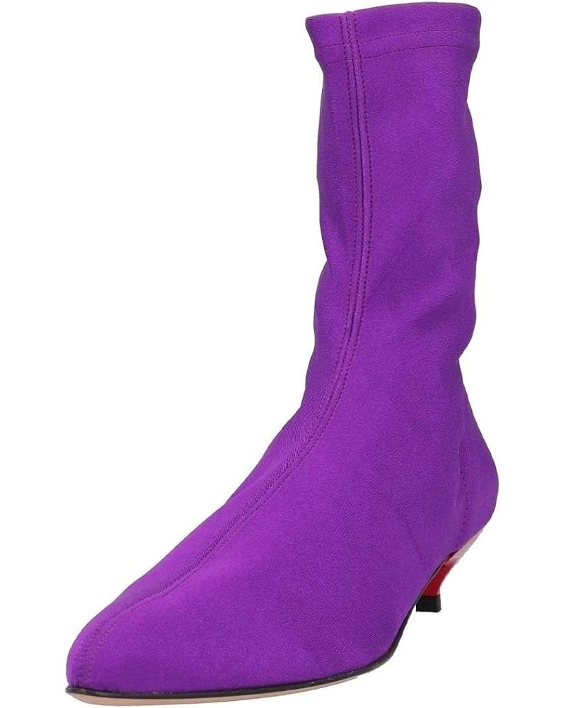 Women's Sexy Skinny Sock Booties Kitten Low Heels Pointed Toe Stretchy Ankle Boots Chic Fashion Party Club Dress Shoes Purple...