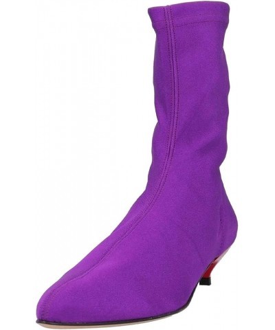 Women's Sexy Skinny Sock Booties Kitten Low Heels Pointed Toe Stretchy Ankle Boots Chic Fashion Party Club Dress Shoes Purple...