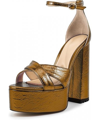 Women Metallic Sparkle Sky High Block Heel Platform Sexy Stripper Sandals Bronze $43.27 Sandals