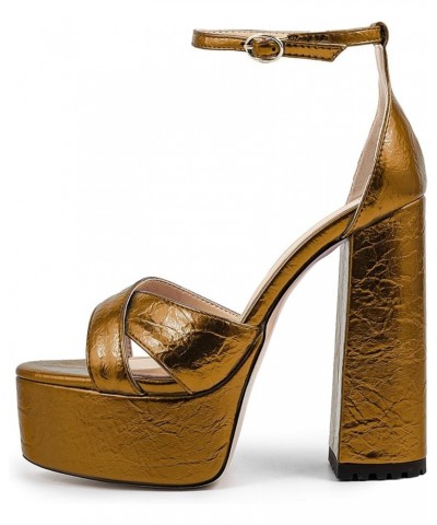 Women Metallic Sparkle Sky High Block Heel Platform Sexy Stripper Sandals Bronze $43.27 Sandals