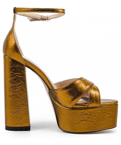 Women Metallic Sparkle Sky High Block Heel Platform Sexy Stripper Sandals Bronze $43.27 Sandals