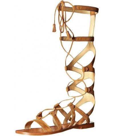 Women Sexy Knee High Lace up Flats Fringe Low Heel Gladiator Strap Sandals Shoe Tan $48.00 Sandals