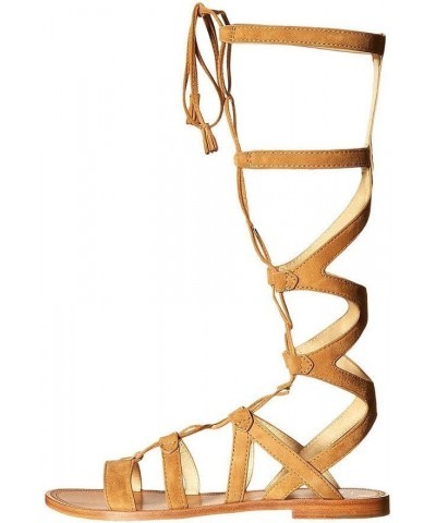 Women Sexy Knee High Lace up Flats Fringe Low Heel Gladiator Strap Sandals Shoe Tan $48.00 Sandals