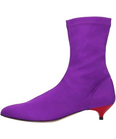 Women's Sexy Skinny Sock Booties Kitten Low Heels Pointed Toe Stretchy Ankle Boots Chic Fashion Party Club Dress Shoes Purple...