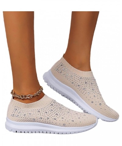 Women's Leisure Sneaker Fashion Slip-on Walking Shoes with Rhinestones Summer Breathable Knitted Mesh Sneakers Lightweight Co...