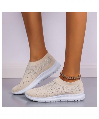 Women's Leisure Sneaker Fashion Slip-on Walking Shoes with Rhinestones Summer Breathable Knitted Mesh Sneakers Lightweight Co...