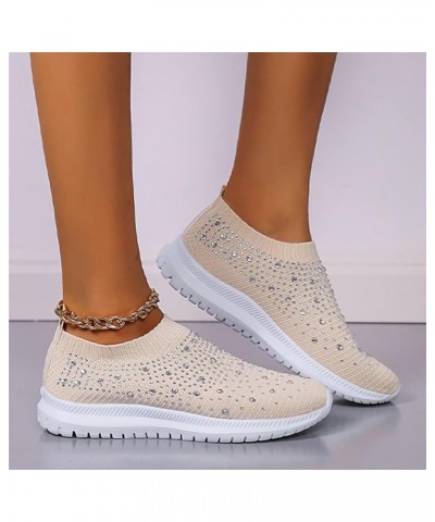 Women's Leisure Sneaker Fashion Slip-on Walking Shoes with Rhinestones Summer Breathable Knitted Mesh Sneakers Lightweight Co...