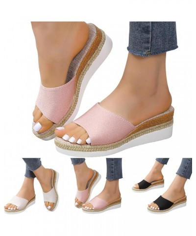 Women Sandals Fashion Simple Solid Summer New Pattern Wedge Heel Comfortable Non Slip Large Shoes Heels Shoes (Black, 8) 7.5 ...