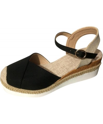 Wedge Sandals for Women, Women's Platform Sandals Wedge Heel Ankle Strap Open Toe Sandals Espadrilles Wedges Shoes 10-black $...