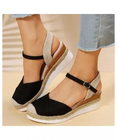 Wedge Sandals for Women, Women's Platform Sandals Wedge Heel Ankle Strap Open Toe Sandals Espadrilles Wedges Shoes 10-black $...