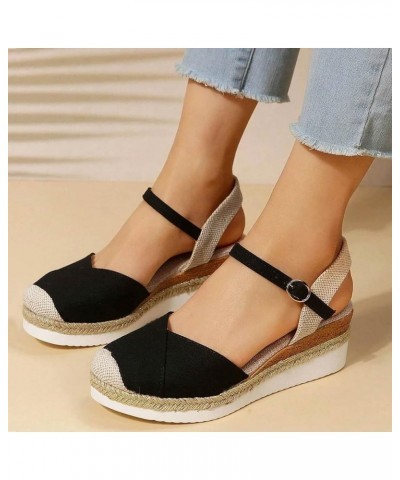 Wedge Sandals for Women, Women's Platform Sandals Wedge Heel Ankle Strap Open Toe Sandals Espadrilles Wedges Shoes 10-black $...