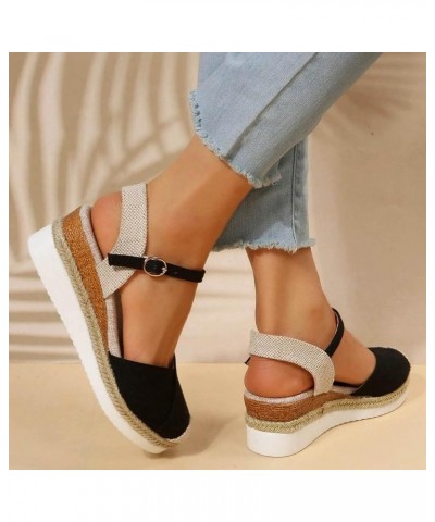 Wedge Sandals for Women, Women's Platform Sandals Wedge Heel Ankle Strap Open Toe Sandals Espadrilles Wedges Shoes 10-black $...