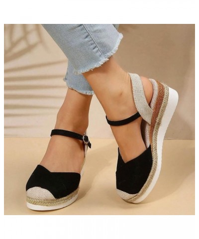 Wedge Sandals for Women, Women's Platform Sandals Wedge Heel Ankle Strap Open Toe Sandals Espadrilles Wedges Shoes 10-black $...