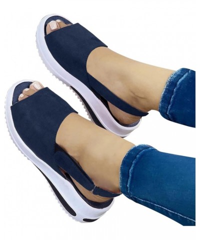 Sandals for Women Dressy Summer,Women's Peep Toe Ankle Buckle Strap Wedge Platform Sandals Slip On Gladiator Shoes Blue $10.8...