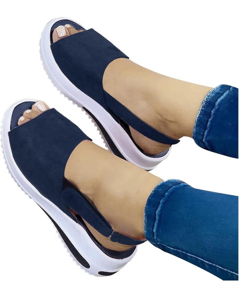 Sandals for Women Dressy Summer,Women's Peep Toe Ankle Buckle Strap Wedge Platform Sandals Slip On Gladiator Shoes Blue $10.8...