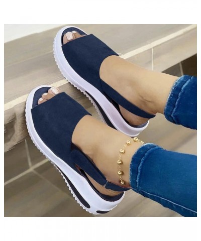 Sandals for Women Dressy Summer,Women's Peep Toe Ankle Buckle Strap Wedge Platform Sandals Slip On Gladiator Shoes Blue $10.8...