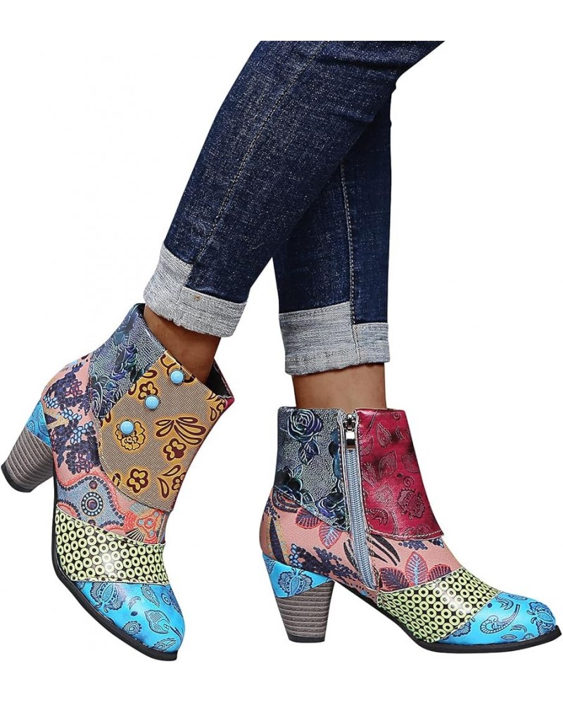 Cowboy Boots for Womens Square Toe Waterproof Tie Dye Low Chunky Heel Pull-Up Tabs Knee High Western Cowgirl Boots National S...