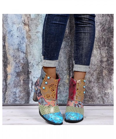 Cowboy Boots for Womens Square Toe Waterproof Tie Dye Low Chunky Heel Pull-Up Tabs Knee High Western Cowgirl Boots National S...