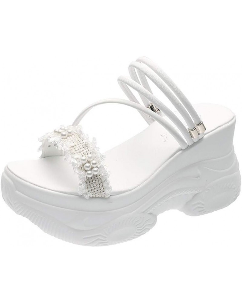 Women's Open Toe Platform Sandals High Heel Wedges Slippers Height Increasing Summer Beach Shoes White $25.45 Sandals