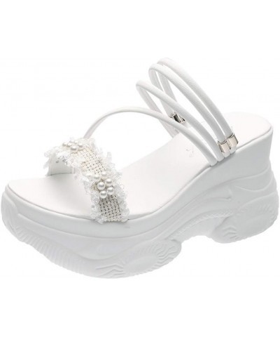 Women's Open Toe Platform Sandals High Heel Wedges Slippers Height Increasing Summer Beach Shoes White $25.45 Sandals