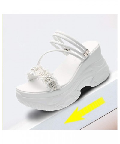 Women's Open Toe Platform Sandals High Heel Wedges Slippers Height Increasing Summer Beach Shoes White $25.45 Sandals